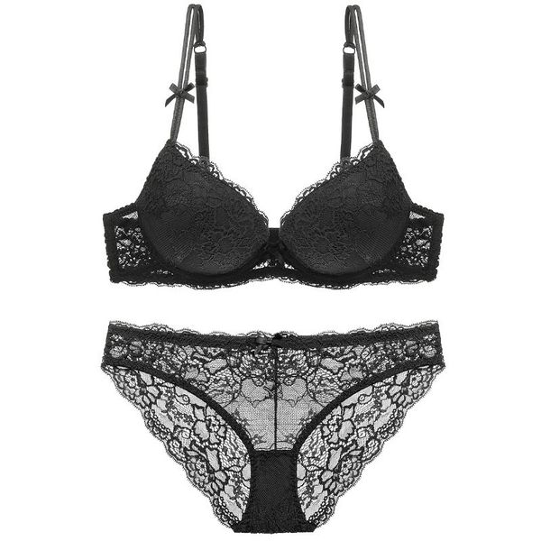 

bra set 9192 lace thin bottom thick lingerie suit foshan, Red;black