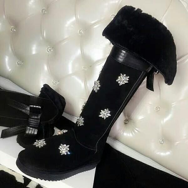 

knee-high snow boots leather korean version is super thin, Black