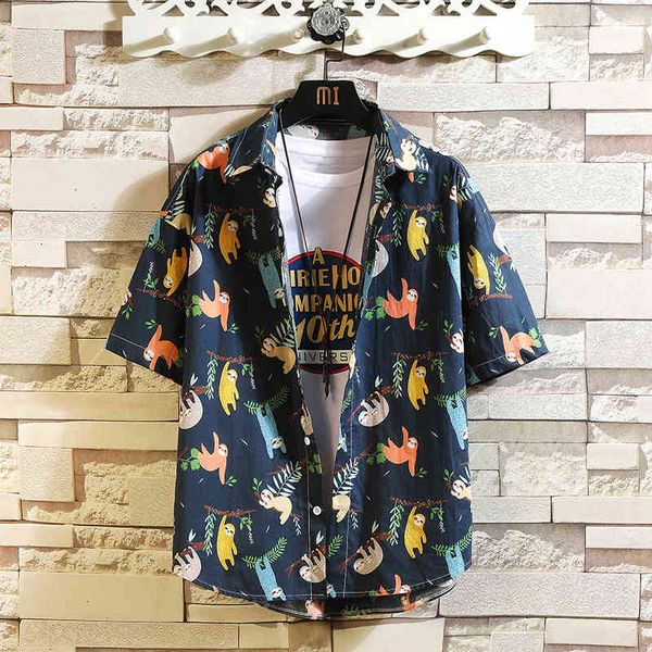 

women's blouses & shirts hawaiian shirt print brand summer sell men's beach shirt fashion short sleeve floral loose casual plus si, White