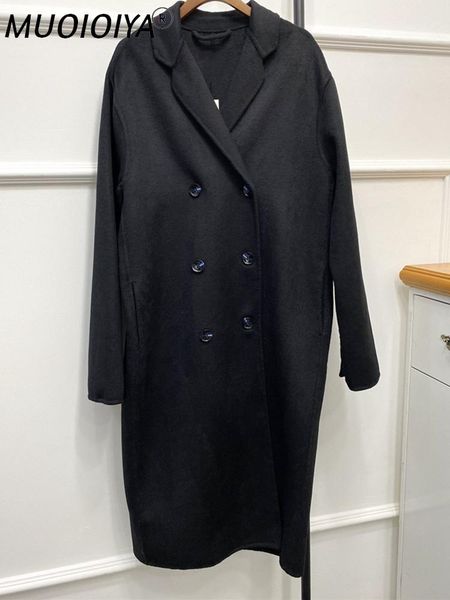 

women's wool & blends autumn and winter women's mid-length coat 100% double breasted long sleeve loose 2021 female casual jacket, Black