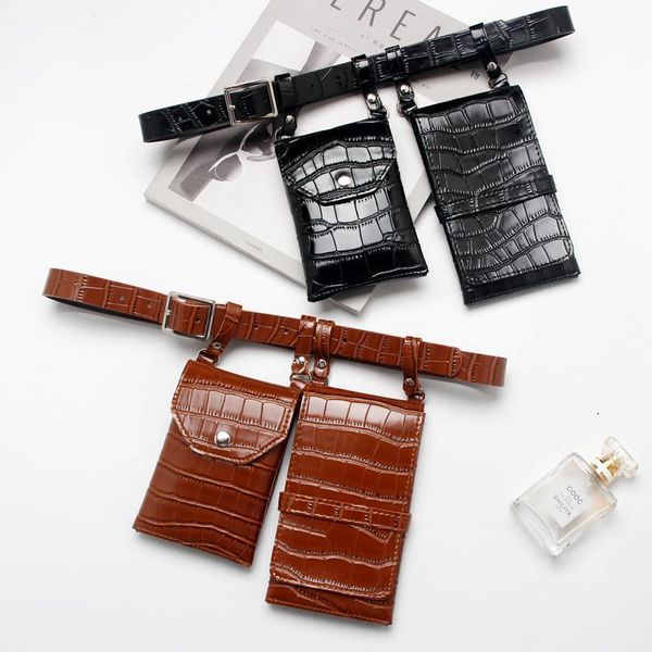 

white red crocodile pattern crossbody bags for women double fanny bags pu leather waist belt phone wallet bag sac main femme