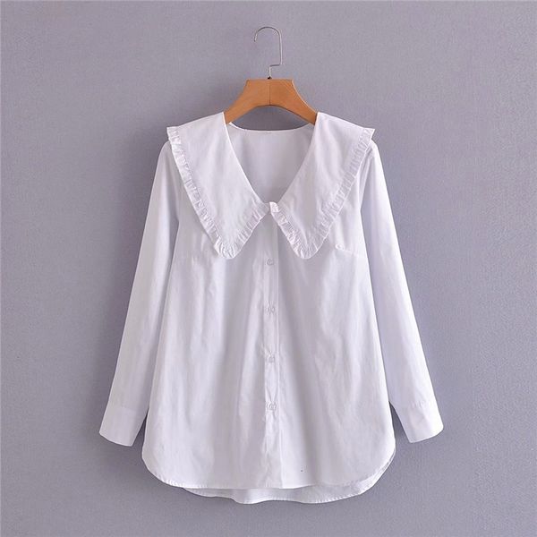 

women's blouses & shirts women fashion ruffles turn-down collar hm white cotton loose female casual long sleeve single breasted to