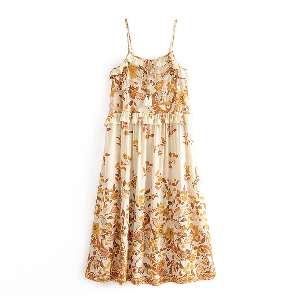 

casual dresses women floral print bohemian beach new rayon cotton tassel spaghetti strap long summer boho holiday seaside 24wn, Black;gray