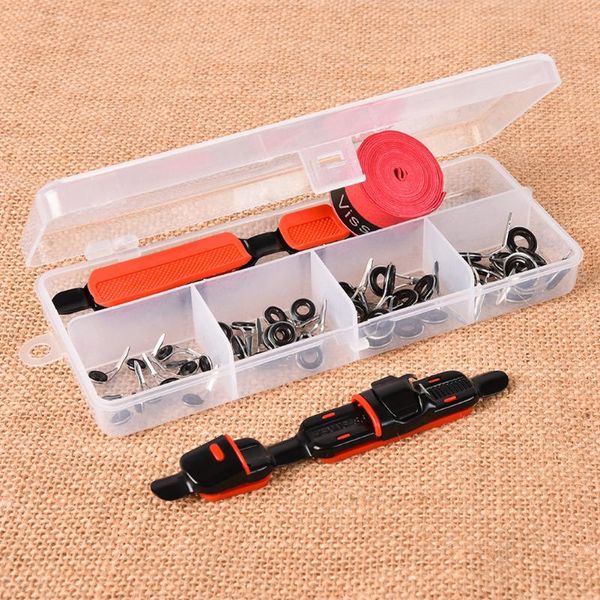 

fishing tackle box rod repair kit 40pcs stainless steel guides, 1 grip roll, 2 holder, included accessories