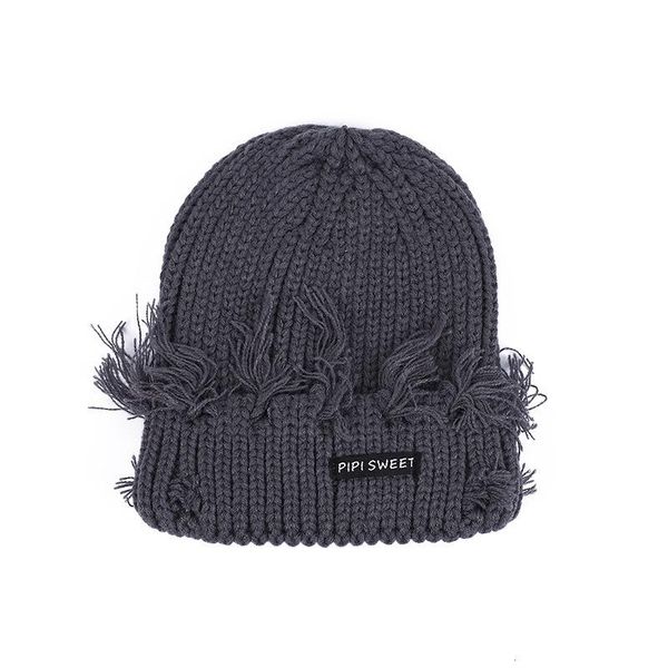 

beanies knitted hat women's autumn and winter warmth made old ripped patch yuppie hip-hop men's beanie