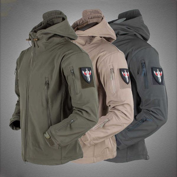 

tactical jacket men military shark skin soft shell windproof waterproof bomber coats mens hiking hunting hooded combat jackets 211013, Black;brown