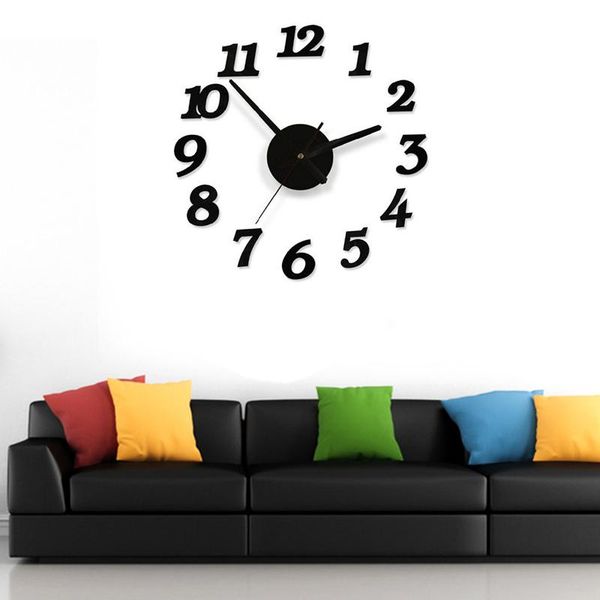 

wall clocks clock acrylic 3d diy big decorative kitchen mirror stickers home decor (black)