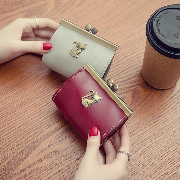 

wallet kitten zero korean mini bronze hardware clip short women's, Red;black