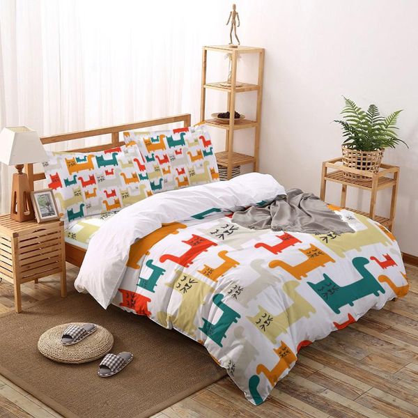 

bedding sets animal colorful cat white duvet cover pillow case bed sheet boy kid teen girl set king  twin full home textile