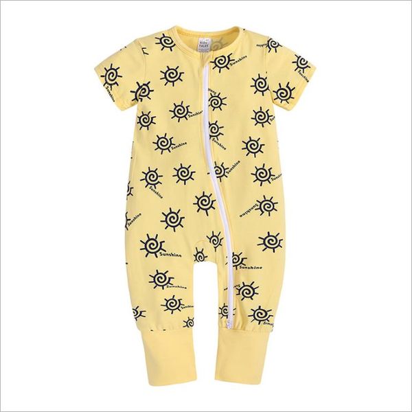 

new baby girl boy rompers printing o-neck zipper cotton short sleeve infant pajamas toddler jumpsuit bodysuit for newborn, Blue