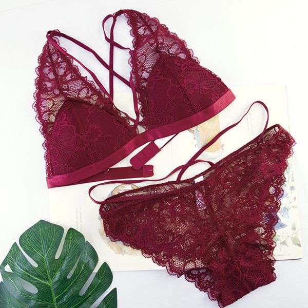 

bra set lingerie ultra thin rimless triangle cup suit, Red;black