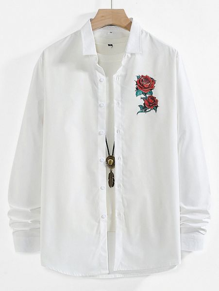 

romwe guys floral graphic button front shirt i86x#, White;black