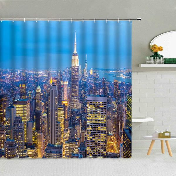 

shower curtain set 3d printing city night view waterproof polyester fabric bath screen home decor with hooks curtains