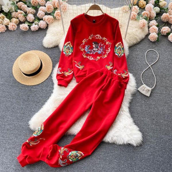 

women's two piece pants fashion embroidery set autumn winter sweatshirt cargo christmas suits women tracksuit outfits streetwear, White