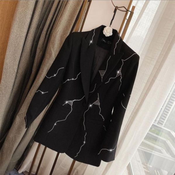 

celebrity spring lady's drilling mid-length suit jacket pure color women's blazer coat slim overcoats suits & blazers, White;black