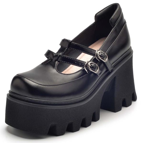 

dress shoes gigifox brand genuine leather mary janes black chunky heels platform casual pumps fashion gothic style woman