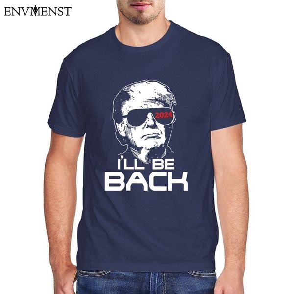 

100 donald trump 2024 i'll be back t shirt men funny graphic tees men's harajuku tshirt casual streetwear, White;black