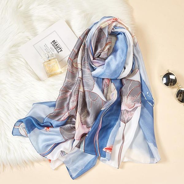 

scarves 2021 women scarf summer silk shawls lady wraps soft pashimina female echarpe designer beach stole bandana, Blue;gray