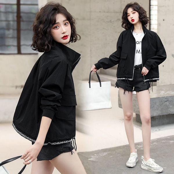 

women's short coat autumn new fashion stand collar loose casual et student versatile top, Black;brown