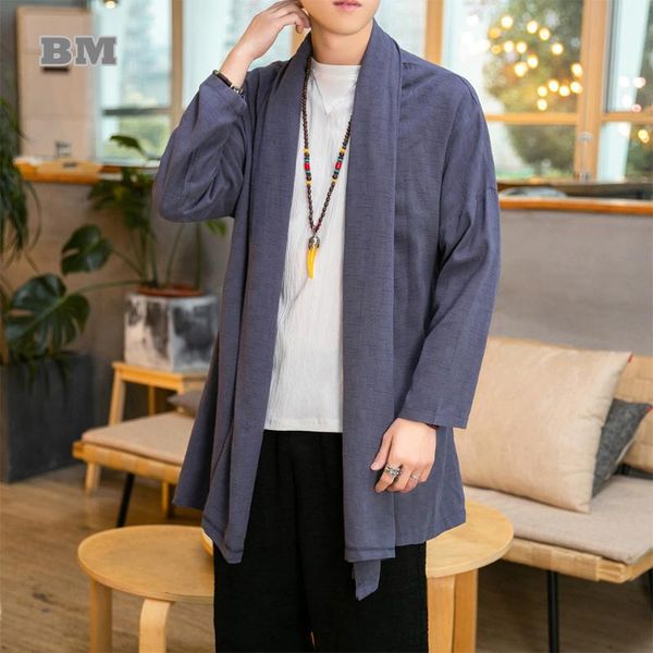 

ethnic clothing 2021 chinese traditional dress men plus size long cloak spring autumn linen tai chi cardigan harajuku coat top, Red