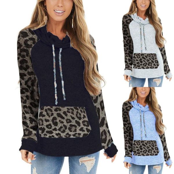 

women's hoodies & sweatshirts sagace leopard women sweatshirt fashion long-sleeved pullover turtleneck all-match slim fit casual po, Black