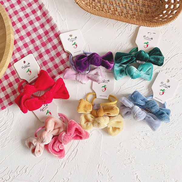 

hair accessories 2pcs velvet bow rope girl korean sweet color gradient french elegant candy children ring, Slivery;white