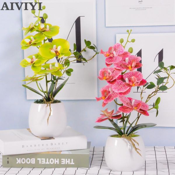 

decorative flowers & wreaths 7 heads orchid ceramic basin artificial flower phalaenopsis potted wedding silk feel glue home decor indoor
