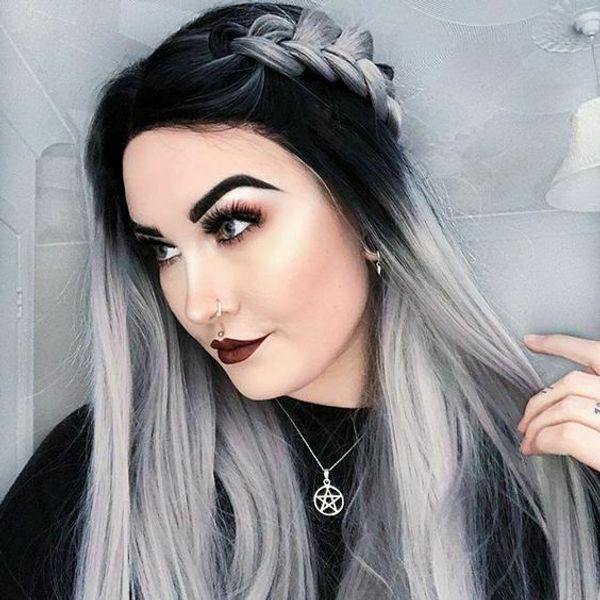 

women natrual straight remy long wigs ombre gray synthetic hair cosplay, Black