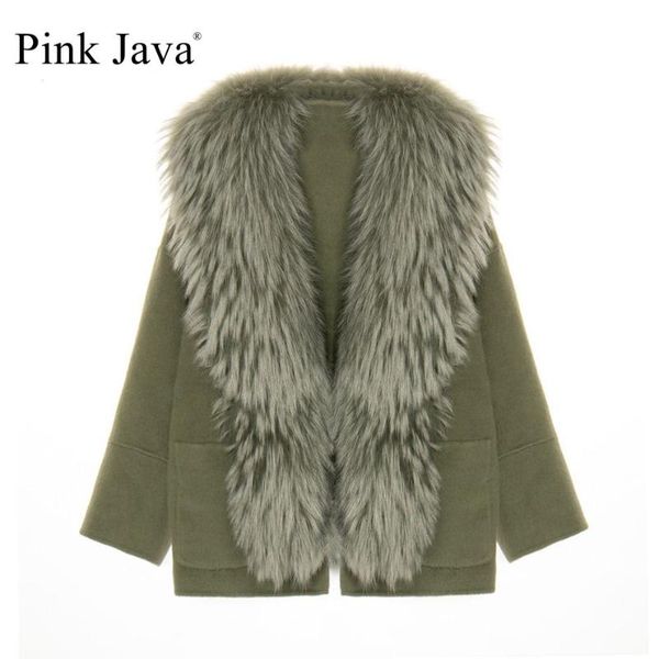 

women's wool & blends pink java qc21045 women winter coat cashmere coats real raccoon fur collar fashion clothes, Black