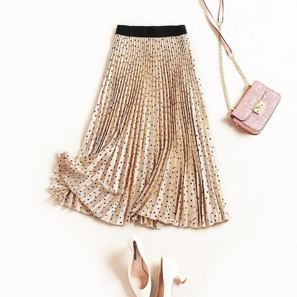 

skirts women polka dot pleated long skirt ladies a line summer mt4232, Black