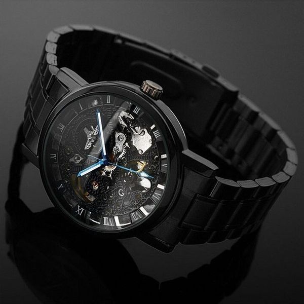 

new winner hollowed out fully automatic mechanical men's watch steel band watch, Slivery;brown