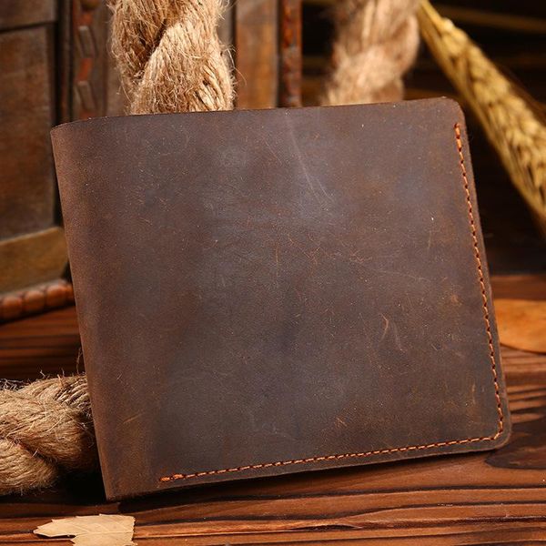 

men vintage crazy horse wallet vertical real leather bifold short purse with coin pocket card case genuin wallets, Red;black
