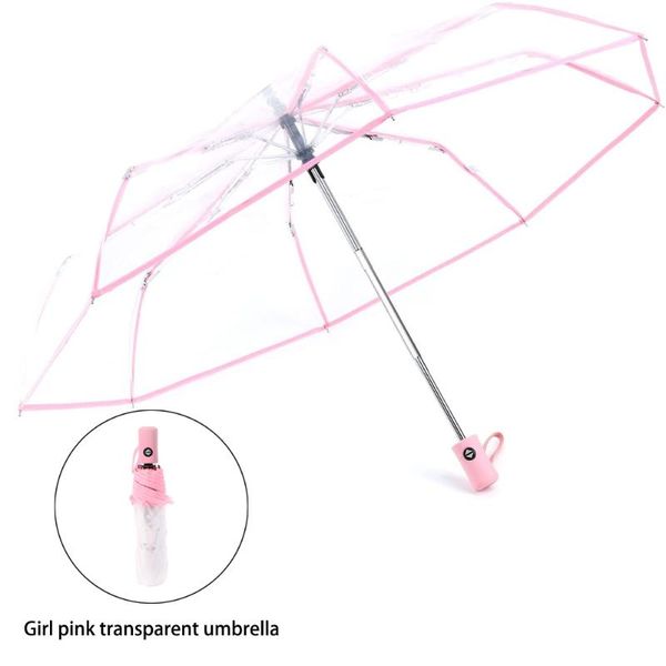 

umbrellas folding windproof plastic transparent sun rain umbrella automatic pink women men