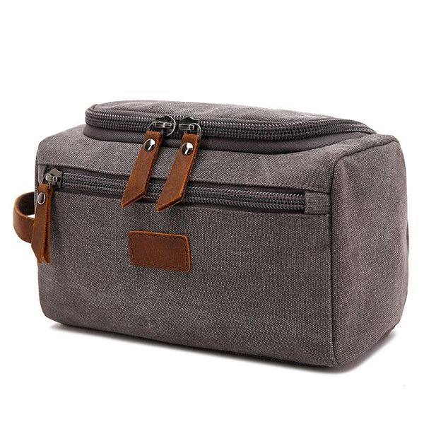 

grey canvas toiletry bag for men wash shaving kit women travel make up cosmetic pouch bags case organizer & cases