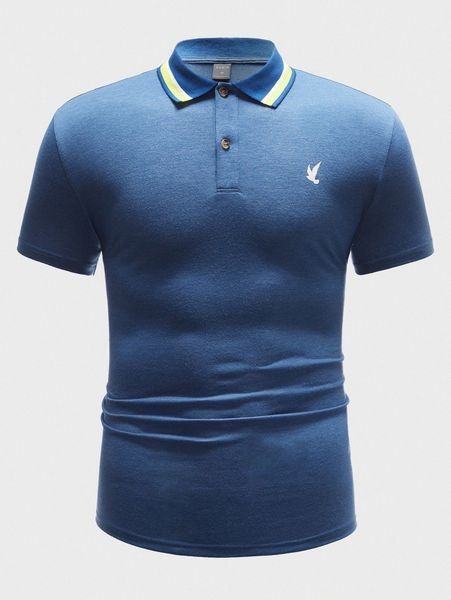 

men bird print striped trim polo shirt o9cv#, White;black
