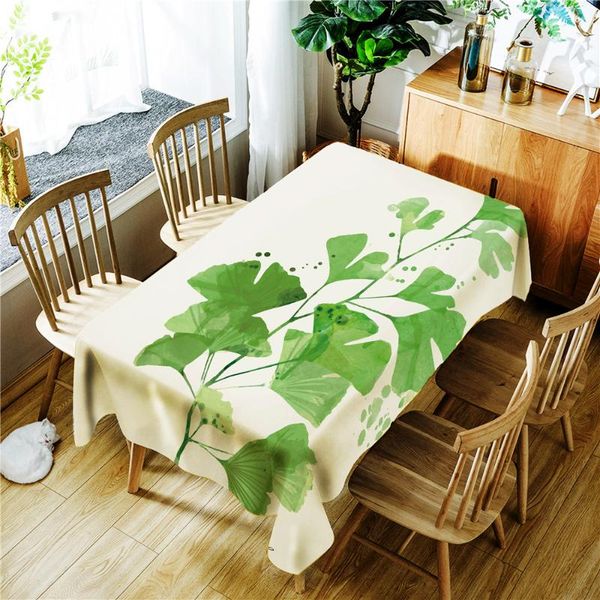 

simple green ginkgo leaves printing polyester waterproof tablecloth washable dustproof rectangular table cloth