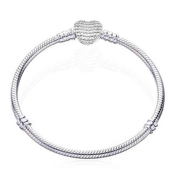 

new 2021 silver color snake chain zircon bracelet secure heart clasp beads charms bracelets for women diy jewelry making gift, Golden;silver