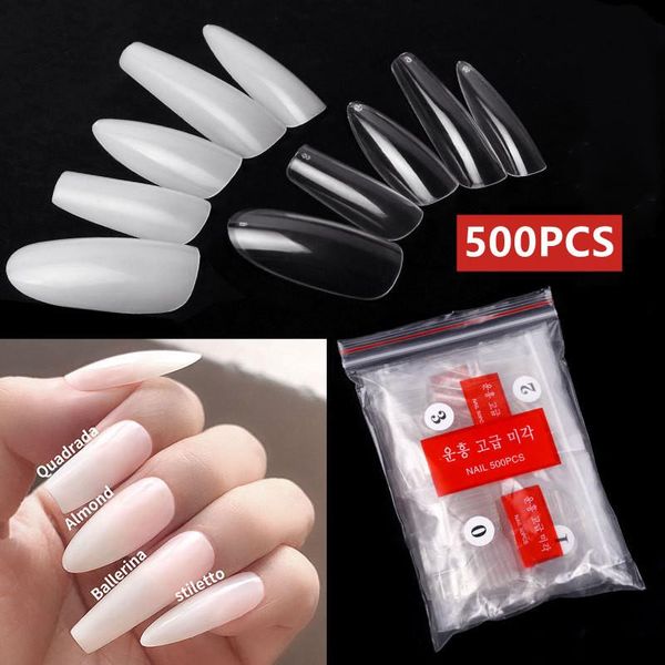 

false nails 500pcs/bag artificial full cover tips clear natural acrylic 10 sizes for nail salons and diy art, Red;gold
