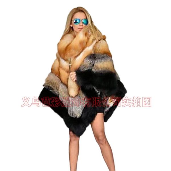 

women's fur & faux gamporl 2021 winter shawl fashion thick warm feminine coat outwear cloak imitation red, Black