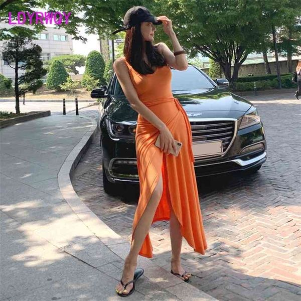 

korean women's ladies camisole irregular cloth slits casual suit dress women office lady sleeveless v-neck 210416, White