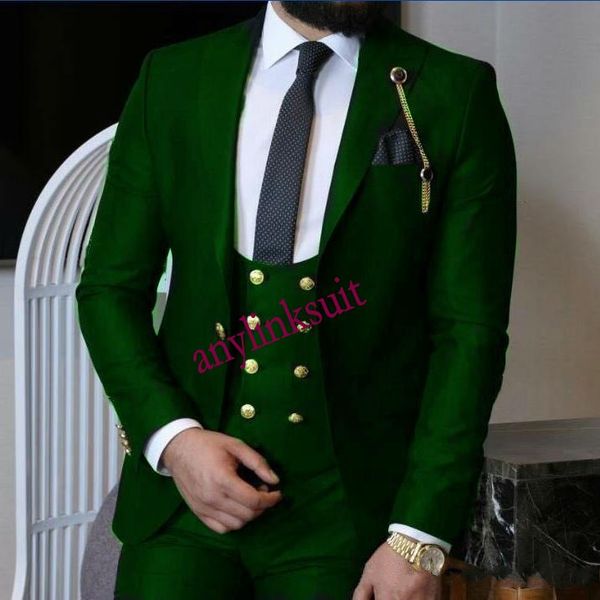 Последний дизайн One Button Button Black / Green / Wine / Blue Groom Tuxedos Пики пики свадьбы свадьба костюмы 3 штуки бизнеса (куртка + брюки + жилет + галстук) W1316