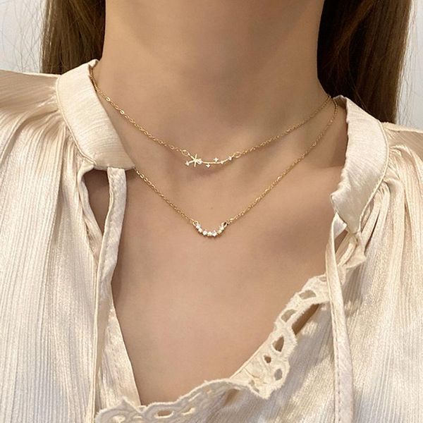 

pendant necklaces u-magical minimalist double layer star rhinestone necklace for women gold color titanium steel jewellery, Silver