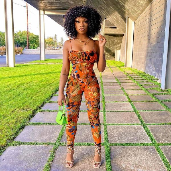 

women's jumpsuits & rompers casual leaf print ruched jumpsuit women spaghetti strap sleeveless pants bodycon club party overalls, Black;white