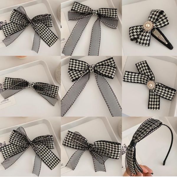 

hair accessories korean plaid bow hairpins for women headwear ribbon hairbands and clips barrettes preal headbands girl, Slivery;white
