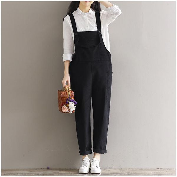 

women's jumpsuits & rompers 2021 korean fashion female corduroy pants womens loose jumpsuit for women black grey brown overall woman sa, Black;white