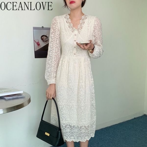 

evening party dress women lace solid v neck office lady elegant autumn robe vintage korean vestidos clothes 18729 210415, Black;gray