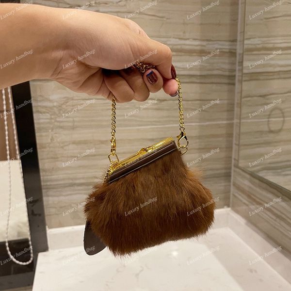 

2021 fashion f clip bag fluffy famous luxury designer mini tiny lovely gold hardware metal cross body shoulder coin purse clutch handbags 10