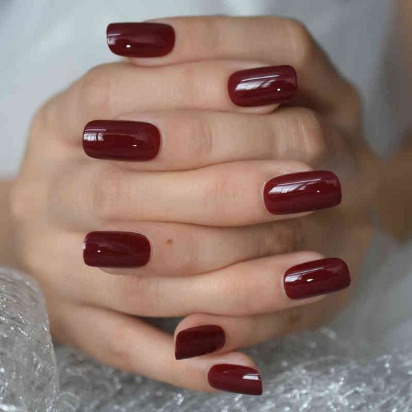 False Nails Fake Nails Pure Color Full Cover Средний Длина Ложь Пресс на Советы Квадратный Искусственный Маникюр Маникюр DIY Home 220225