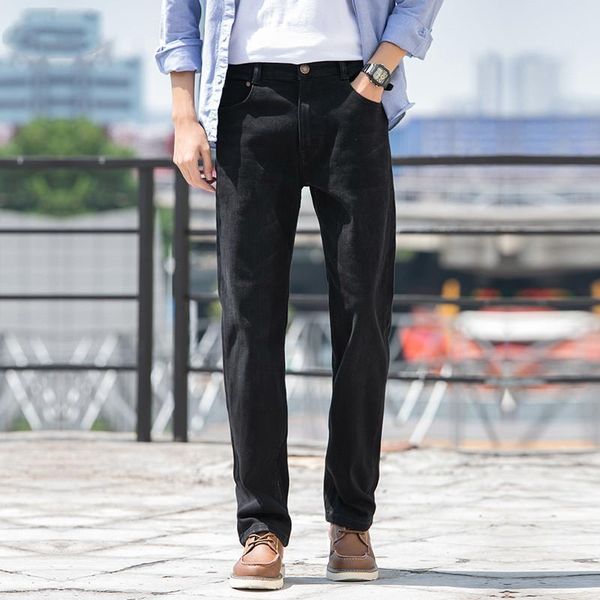 

men's jeans fashion straight black baggy elasticity wide leg denim pants loose spring autumn trousers plus size men clothing, Blue