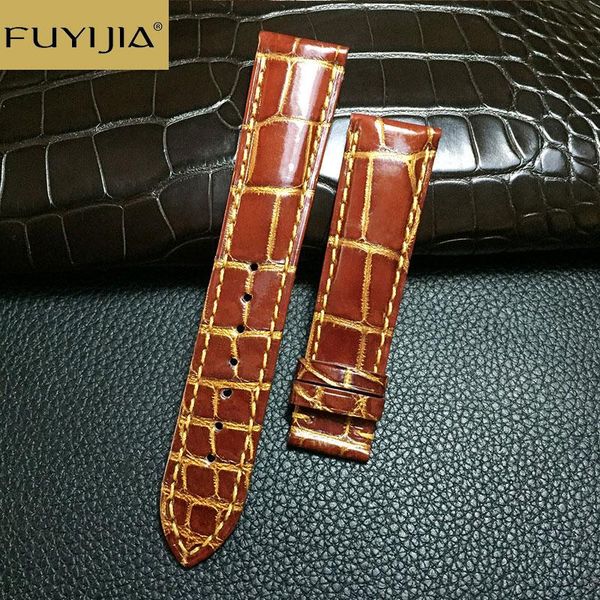 

watch bands fuyijia handmade universal band 18mm 20mm 22mm crocodile leather belt custom brand strap genuine alligator watchbands, Black;brown